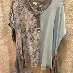 Oli & Hali Blue and Gray Patchwork Top